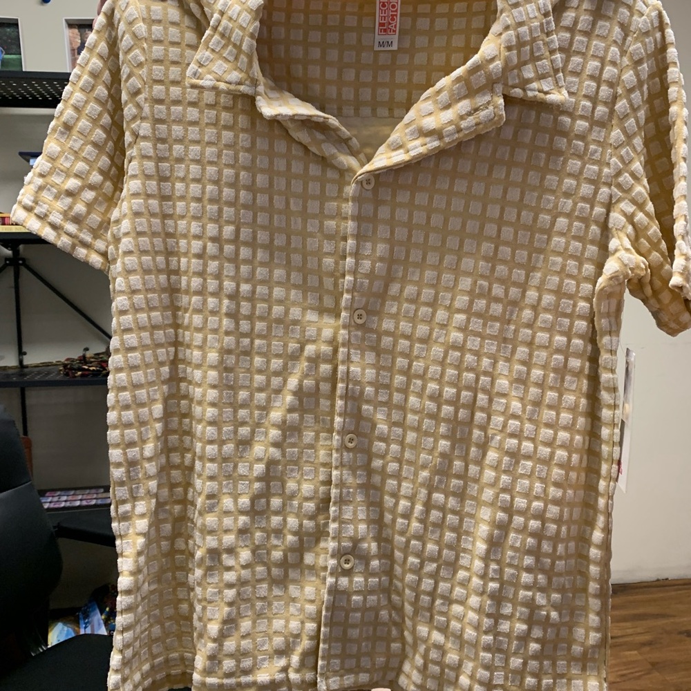 Men's Beige Checkered Button Down Shirt